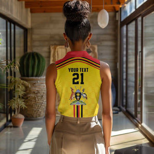 Custom Africa Cricket Uganda Women Sleeveless Polo Shirt Cranes Cricket Ball Fire - African Pride