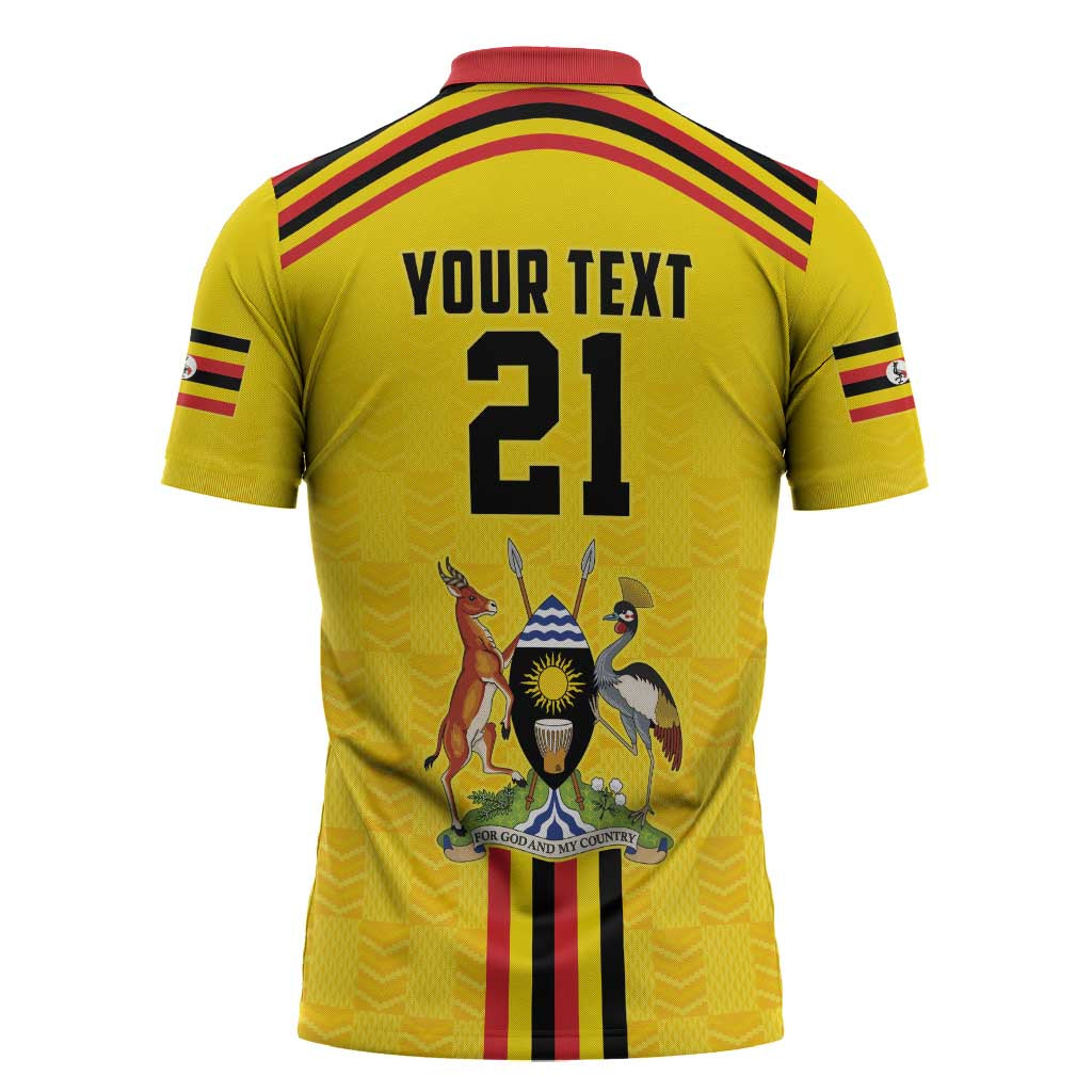 Custom Africa Cricket Uganda Zipper Polo Shirt Cranes Cricket Ball Fire
