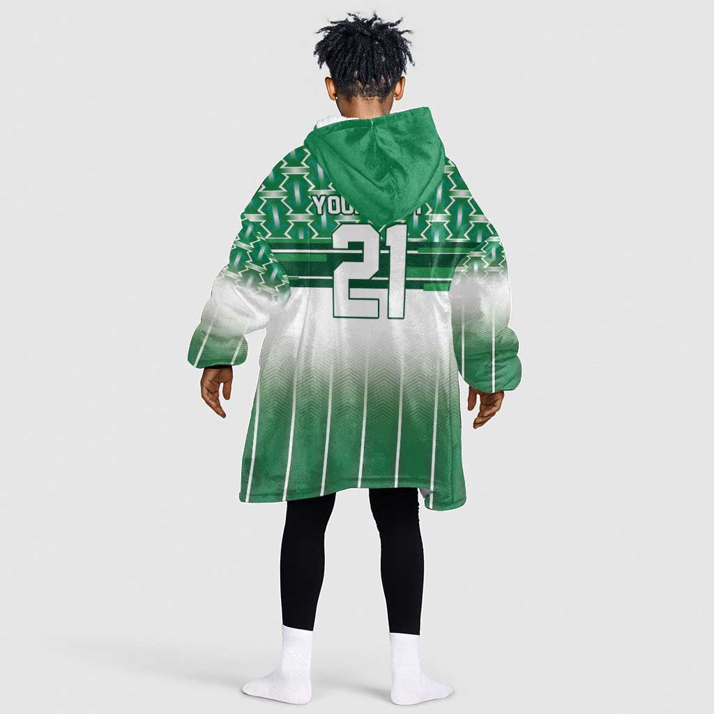World Football Morocco Custom Kid Wearable Blanket Hoodie 1994 Away Retro Green Jersey - African Pride