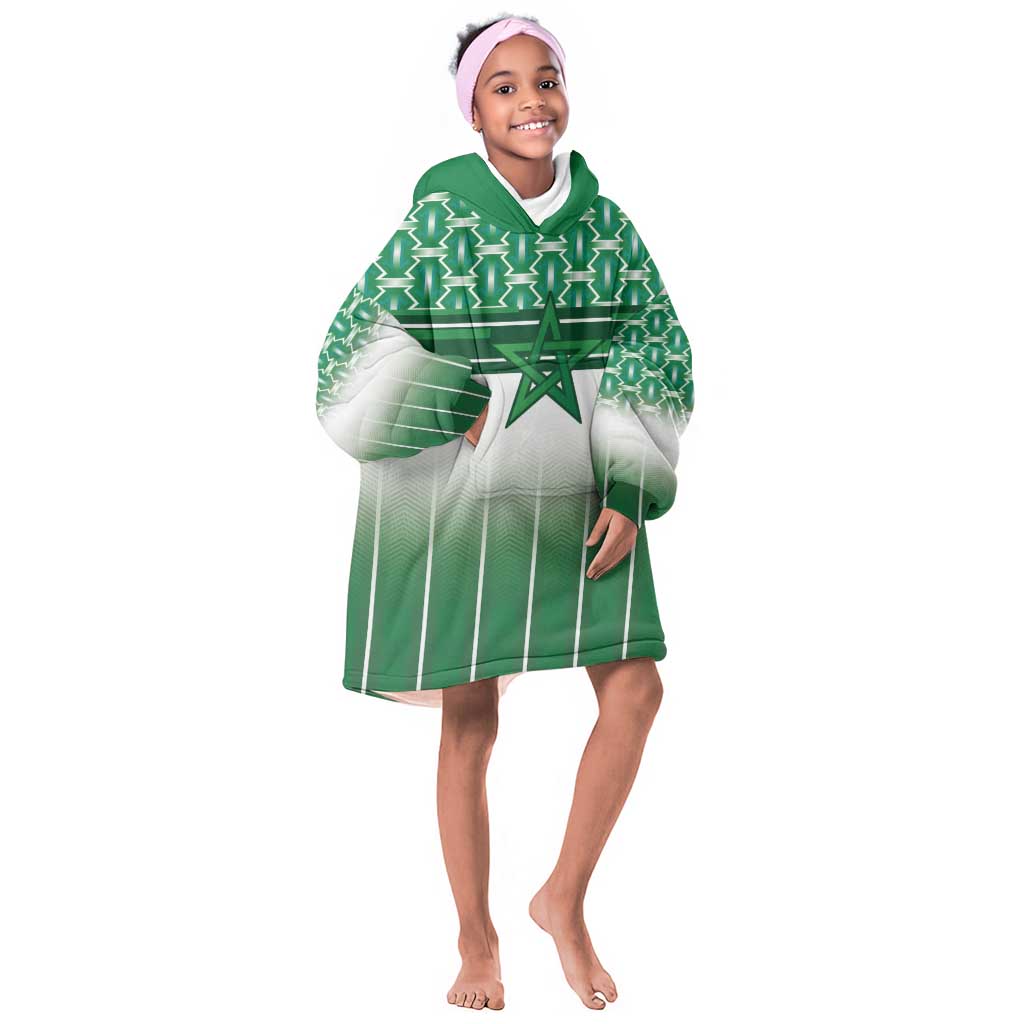 World Football Morocco Custom Kid Wearable Blanket Hoodie 1994 Away Retro Green Jersey - African Pride