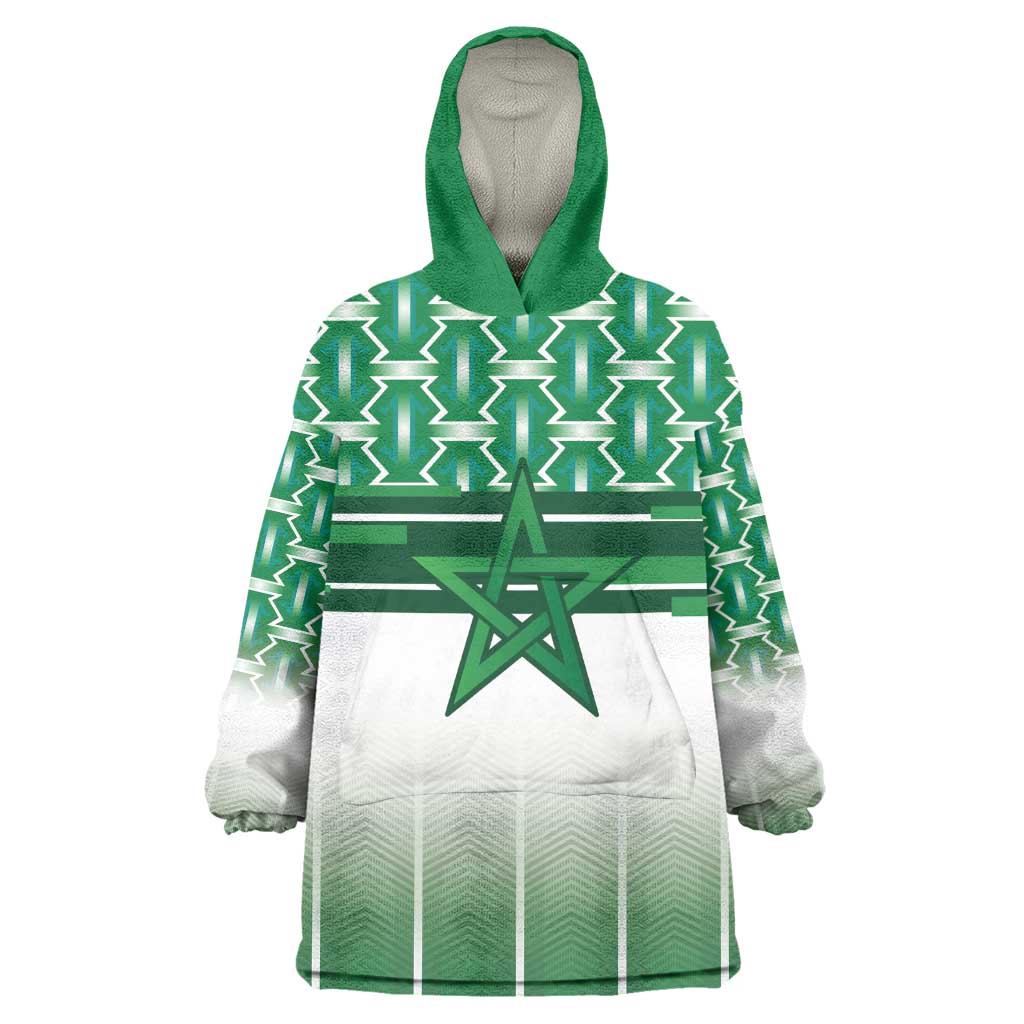 World Football Morocco Custom Kid Wearable Blanket Hoodie 1994 Away Retro Green Jersey - African Pride