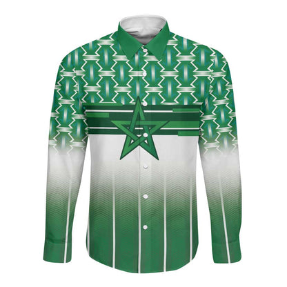 World Football Morocco Custom Long Sleeve Button Shirt 1994 Away Retro Green Jersey - African Pride