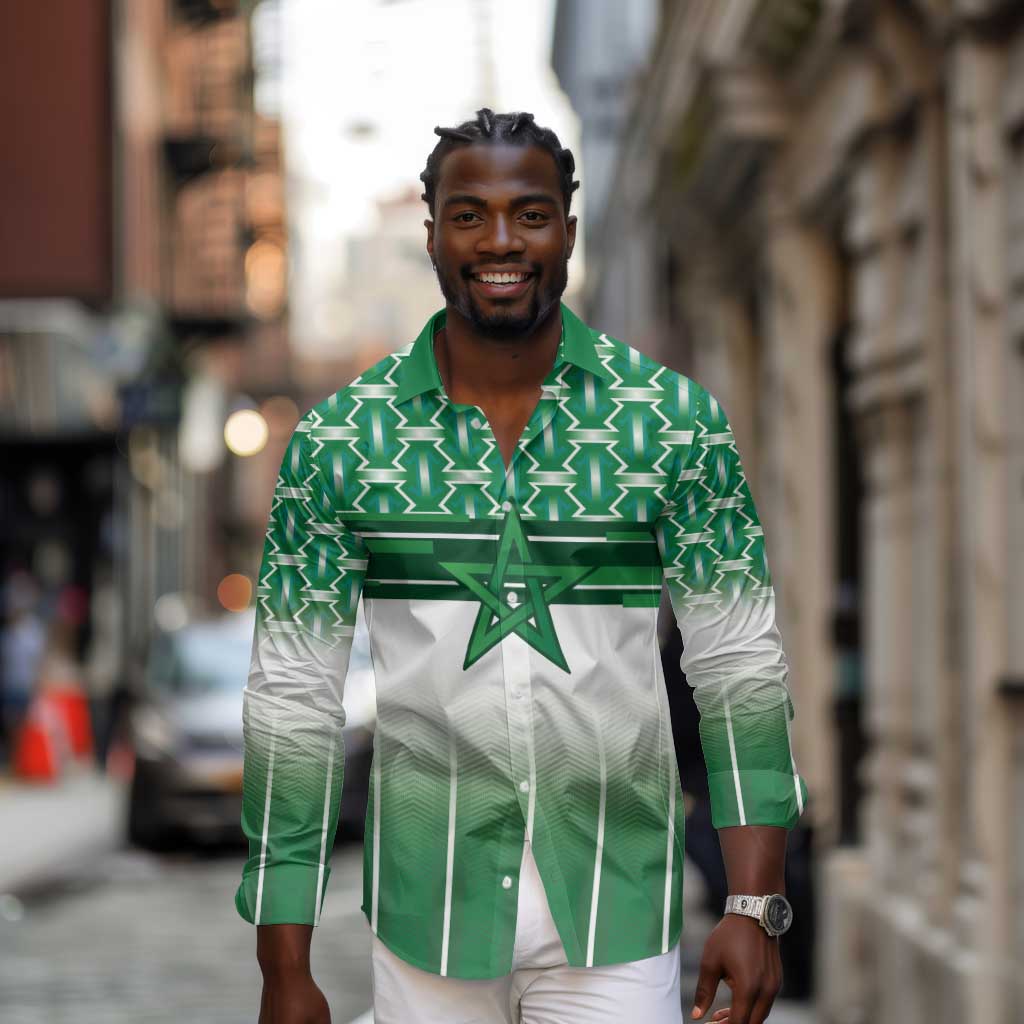 World Football Morocco Custom Long Sleeve Button Shirt 1994 Away Retro Green Jersey - African Pride