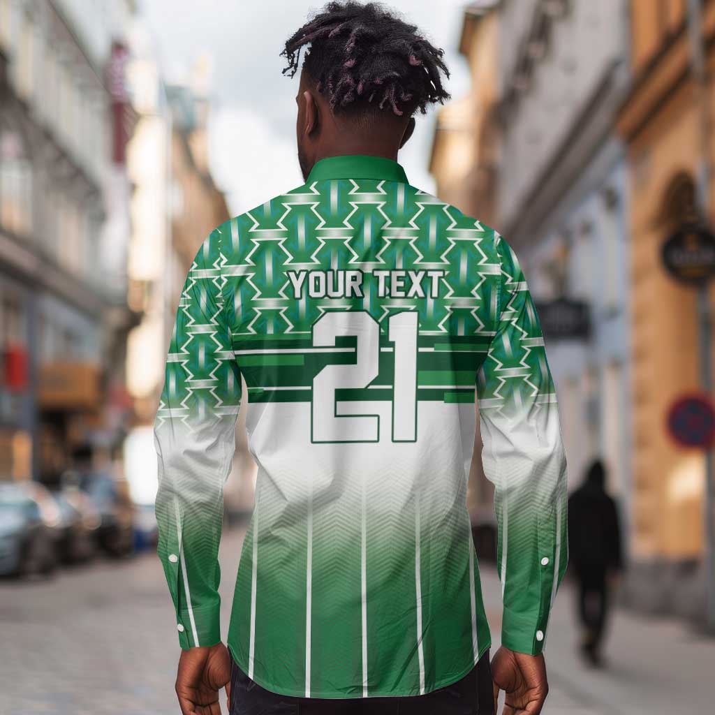 World Football Morocco Custom Long Sleeve Button Shirt 1994 Away Retro Green Jersey - African Pride