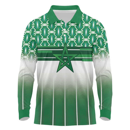 World Football Morocco Custom Long Sleeve Polo Shirt 1994 Away Retro Green Jersey - African Pride