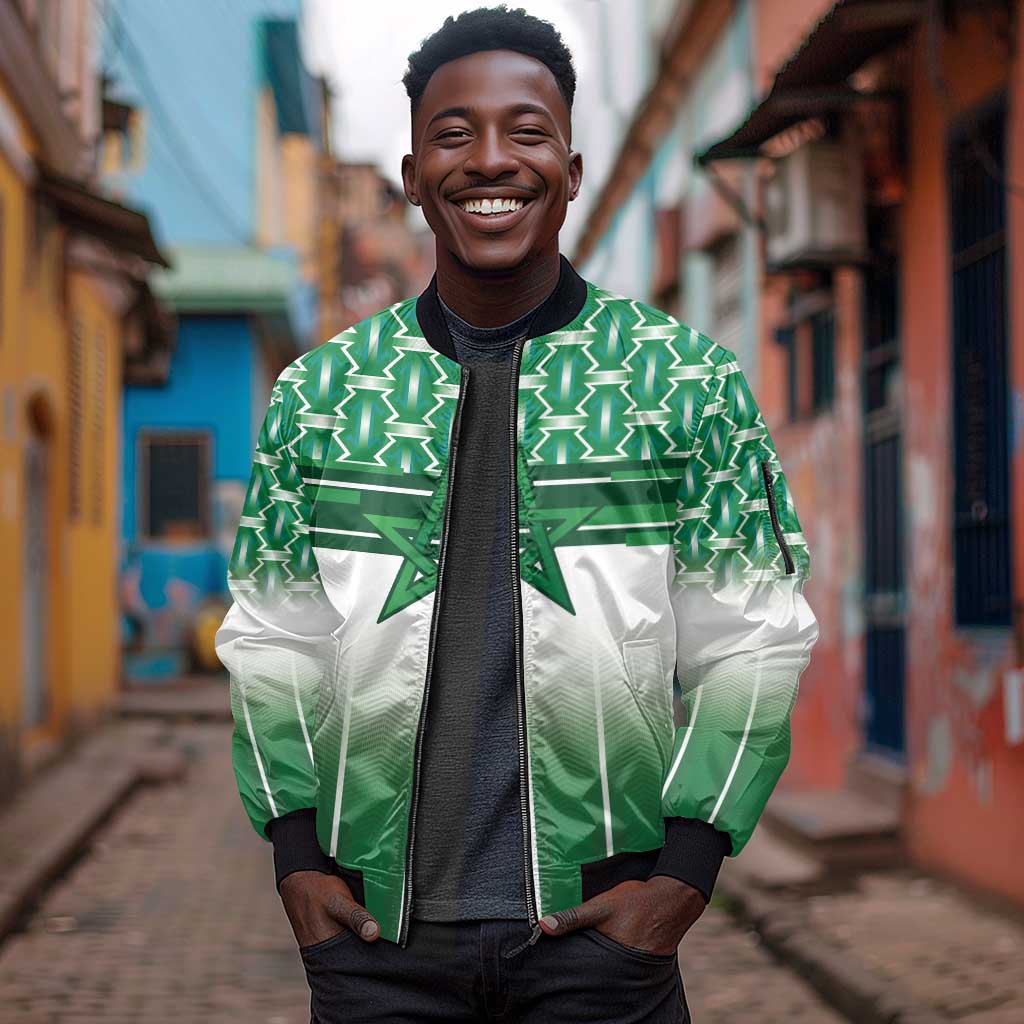 World Football Morocco Custom Sleeve Zip Bomber Jacket 1994 Away Retro Green Jersey - African Pride