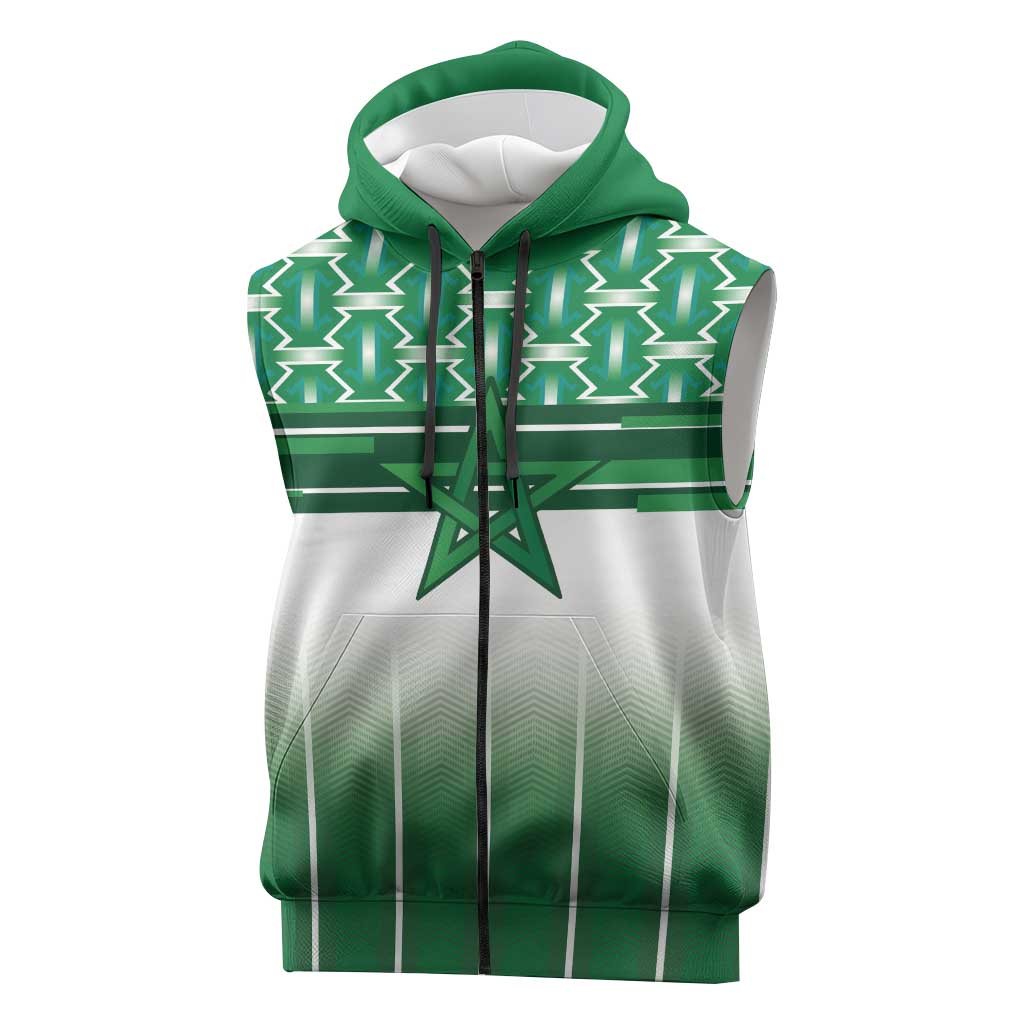 World Football Morocco Custom Sleeveless Zip Hoodie 1994 Away Retro Green Jersey - African Pride
