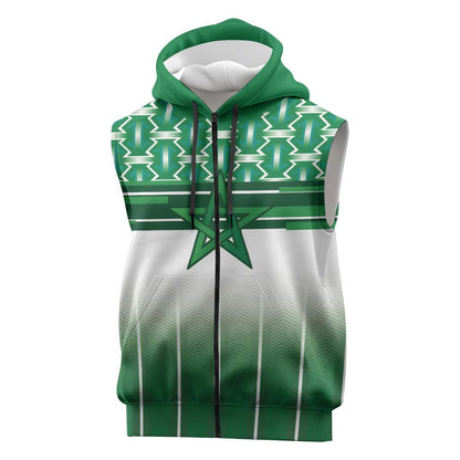 World Football Morocco Custom Sleeveless Zip Hoodie 1994 Away Retro Green Jersey - African Pride