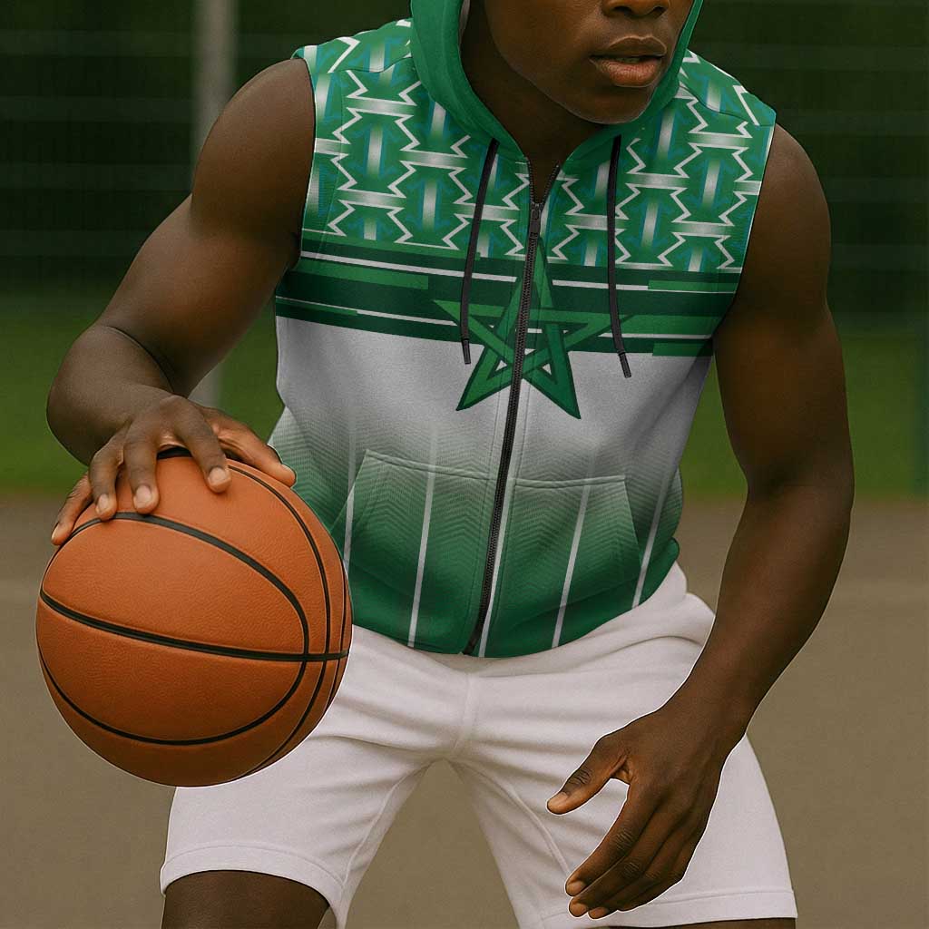 World Football Morocco Custom Sleeveless Zip Hoodie 1994 Away Retro Green Jersey - African Pride