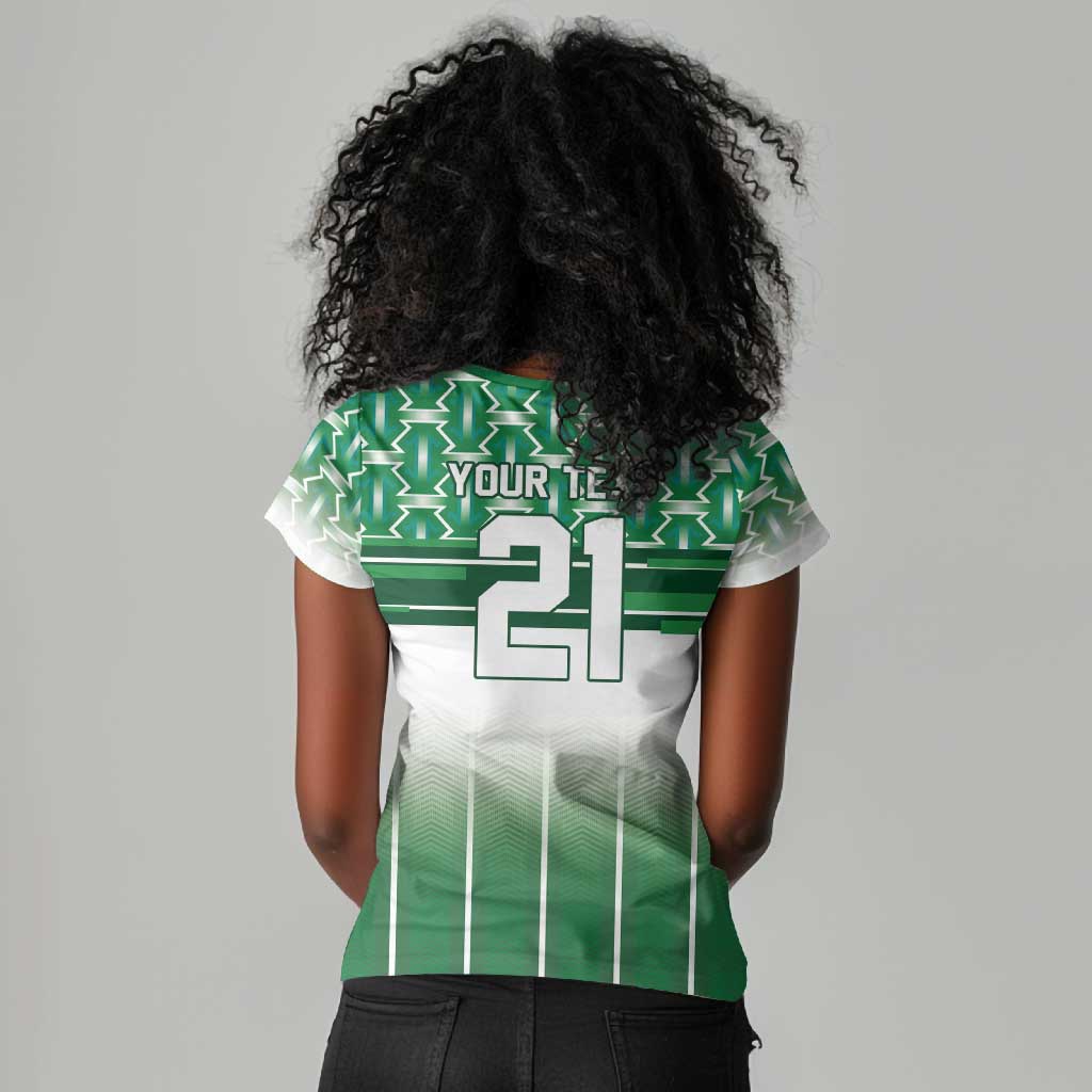 World Football Morocco Custom Women V-Neck T-Shirt 1994 Away Retro Green Jersey - African Pride
