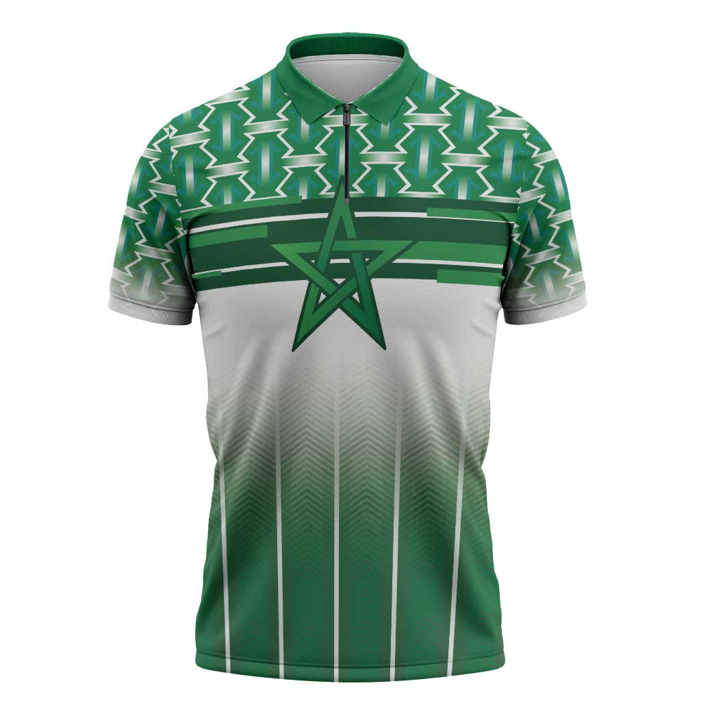World Football Morocco Custom Zipper Polo Shirt 1994 Away Retro Green Jersey - African Pride