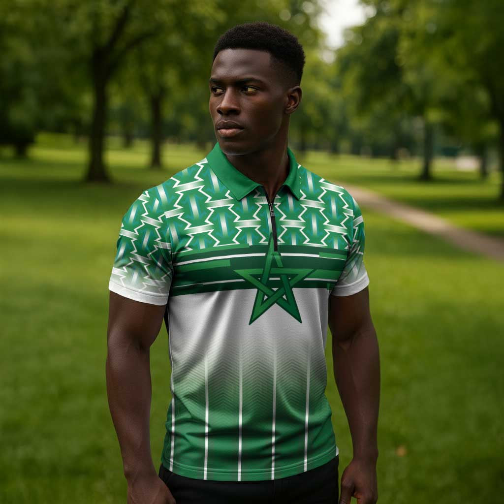 World Football Morocco Custom Zipper Polo Shirt 1994 Away Retro Green Jersey - African Pride
