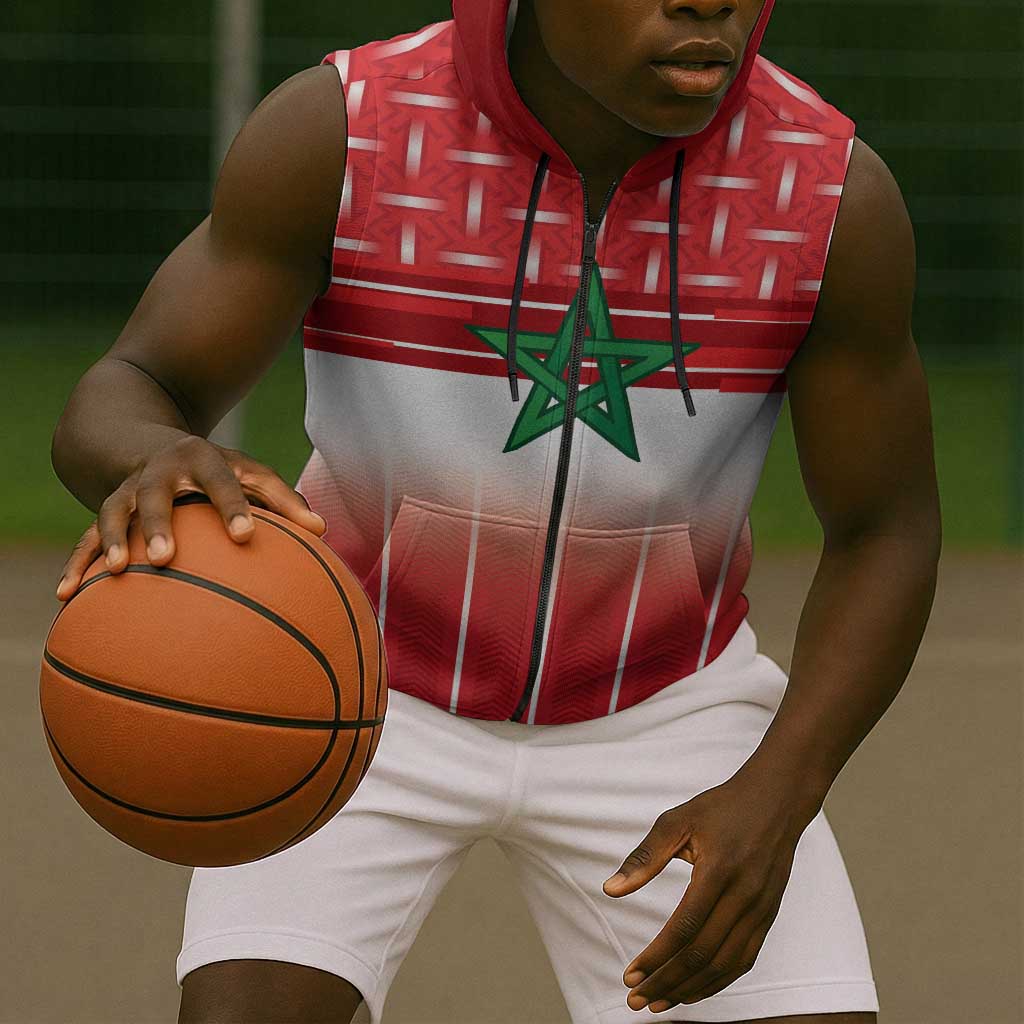 World Football Morocco Custom Sleeveless Zip Hoodie 1994 Away Retro Red Jersey - African Pride