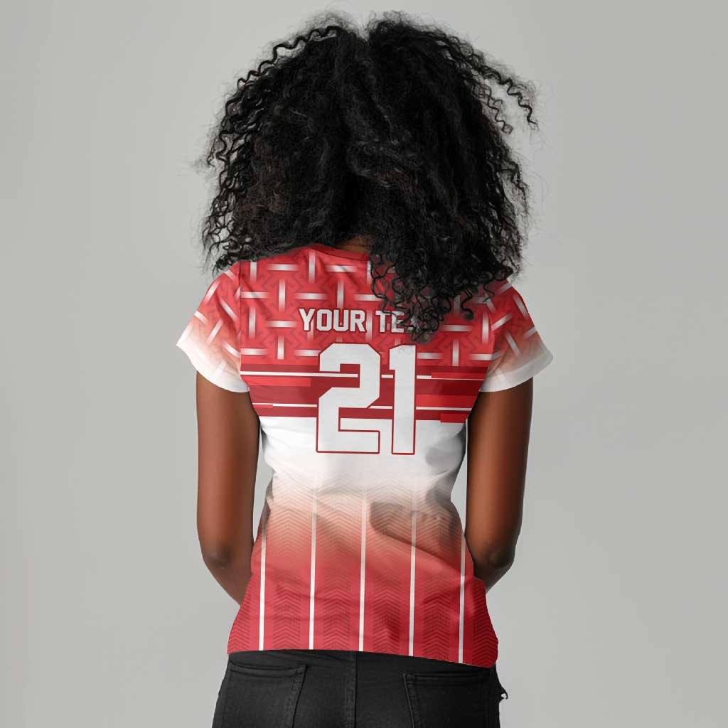 World Football Morocco Custom Women V-Neck T-Shirt 1994 Away Retro Red Jersey - African Pride