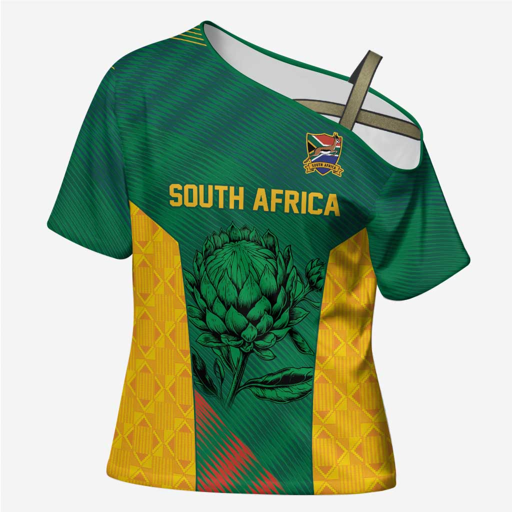 World Football 2026 South Africa Custom Cross Shoulder Shirt Tradional Protea Kente Pattern - African Pride