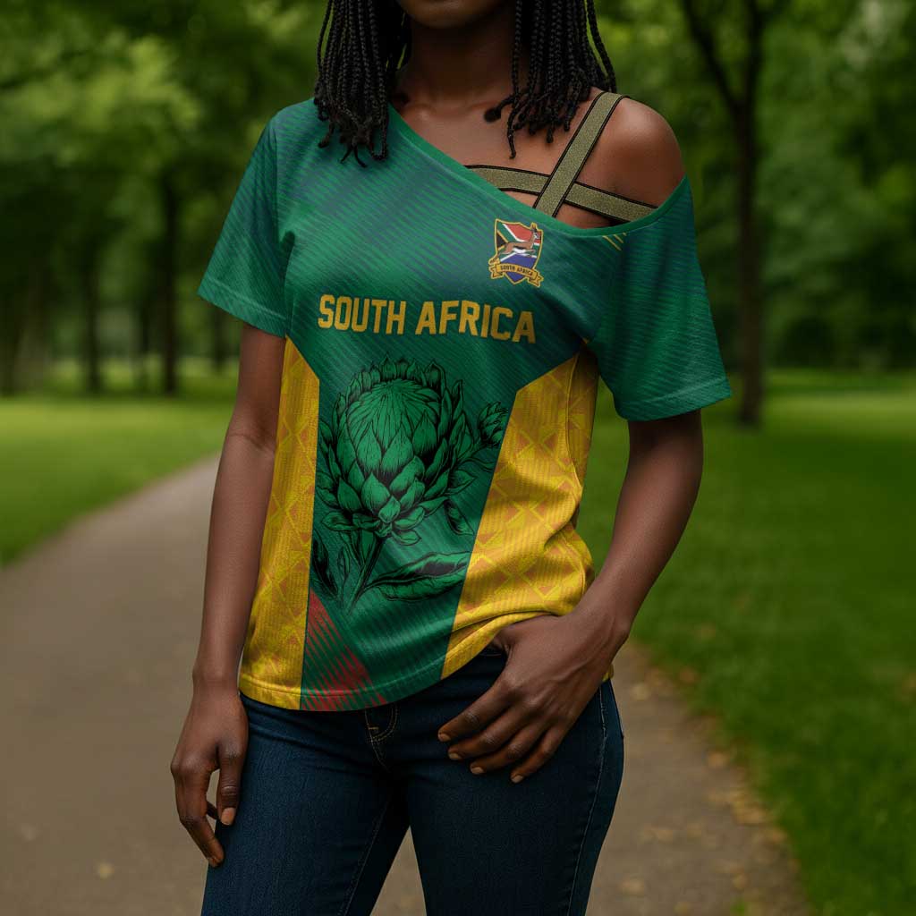 World Football 2026 South Africa Custom Cross Shoulder Shirt Tradional Protea Kente Pattern - African Pride
