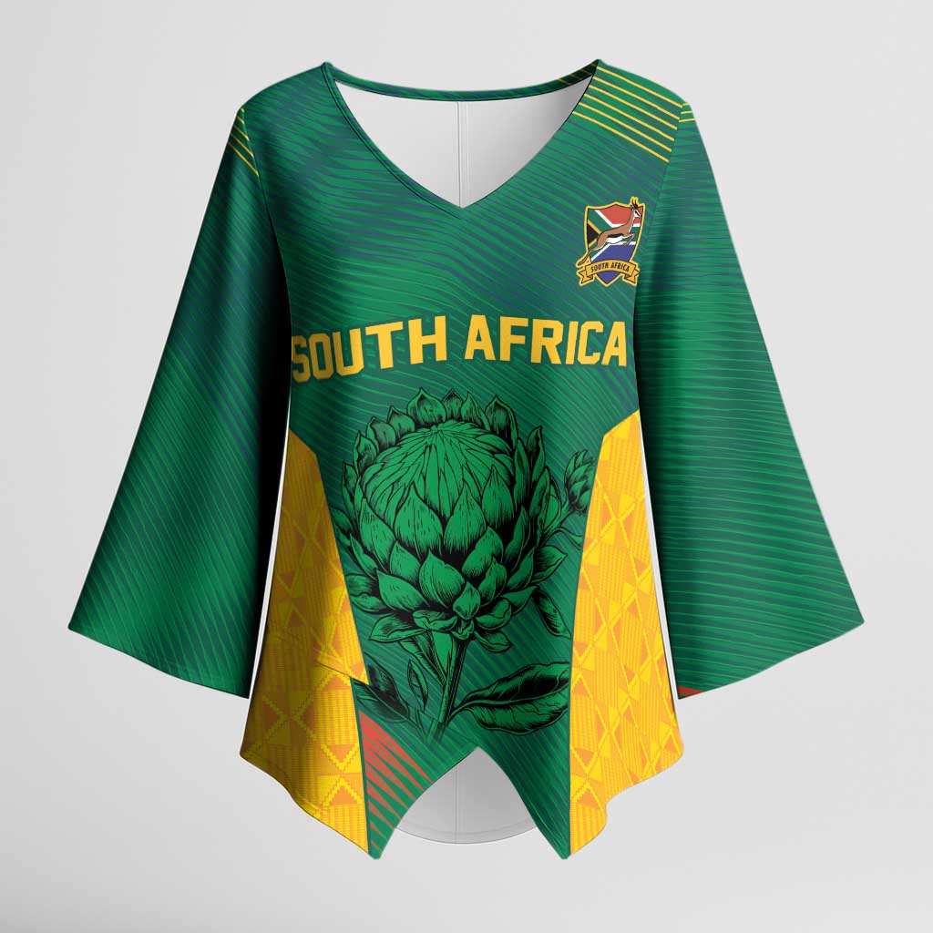 World Football 2026 South Africa Custom Kimono Sleeve Blouse Tradional Protea Kente Pattern - African Pride