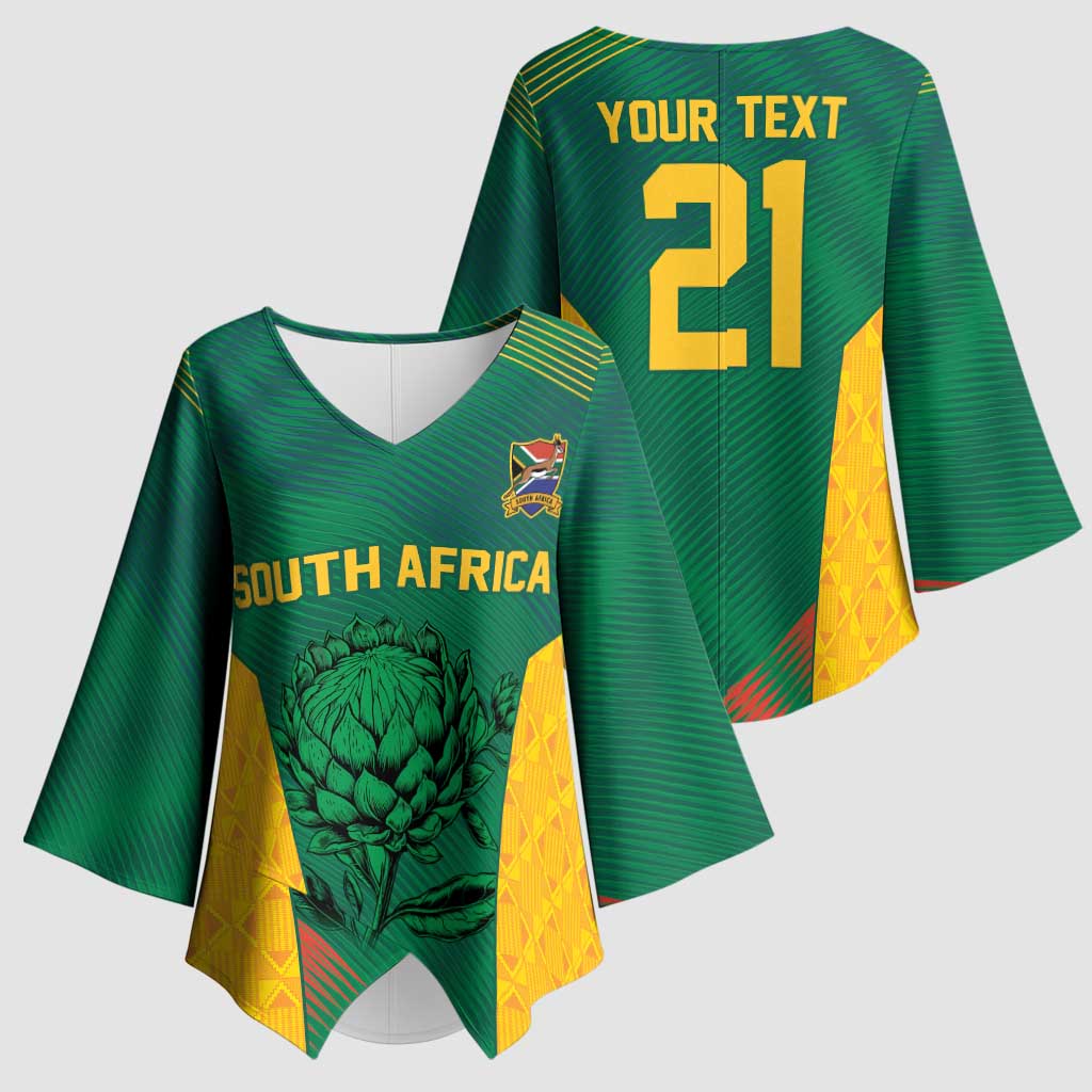 World Football 2026 South Africa Custom Kimono Sleeve Blouse Tradional Protea Kente Pattern - African Pride