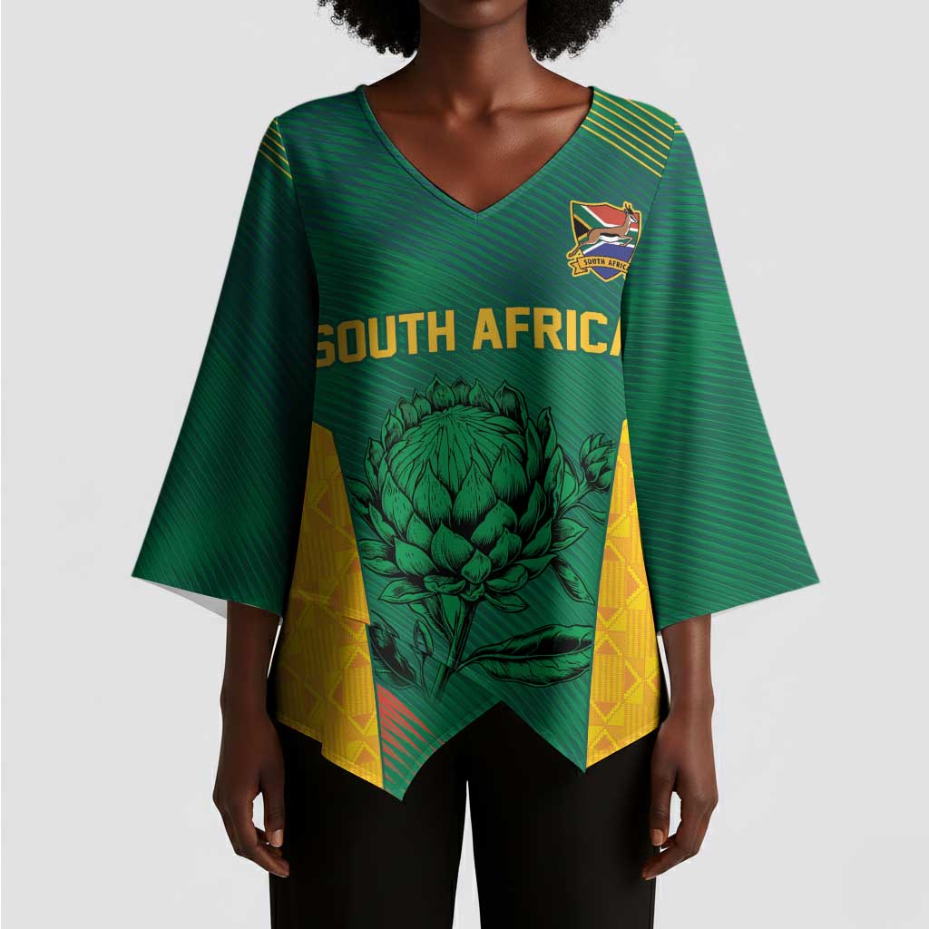 World Football 2026 South Africa Custom Kimono Sleeve Blouse Tradional Protea Kente Pattern - African Pride