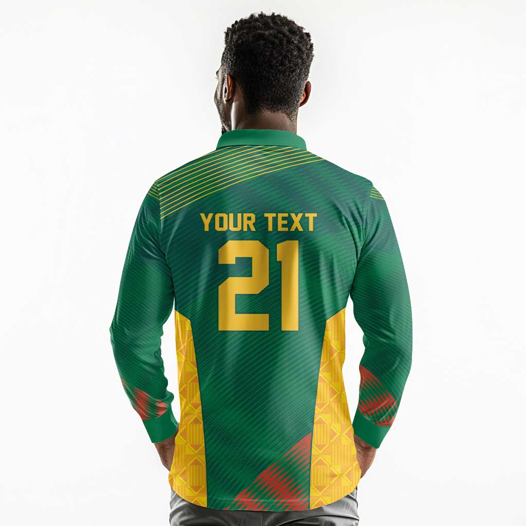 World Football 2026 South Africa Custom Long Sleeve Polo Shirt Tradional Protea Kente Pattern - African Pride