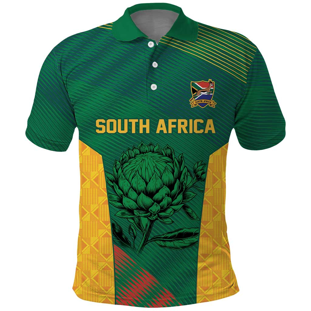 World Football 2026 South Africa Custom Polo Shirt Tradional Protea Kente Pattern - African Pride
