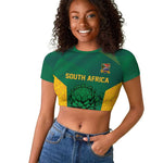 World Football 2026 South Africa Custom Raglan Cropped T shirt Tradional Protea Kente Pattern - African Pride