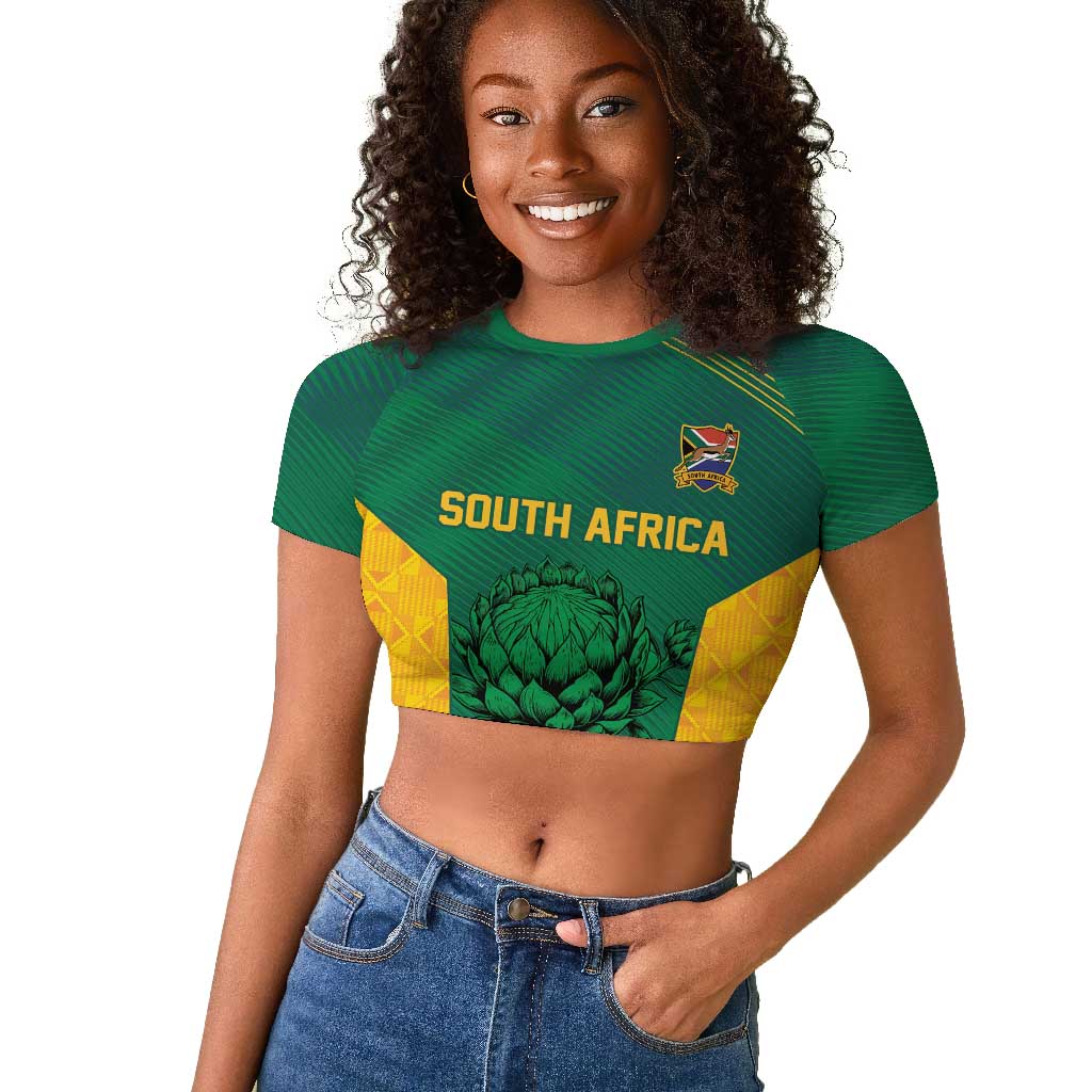 World Football 2026 South Africa Custom Raglan Cropped T shirt Tradional Protea Kente Pattern - African Pride