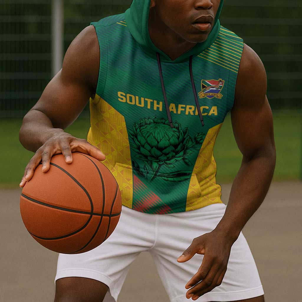 World Football 2026 South Africa Custom Sleeveless Hoodie Tradional Protea Kente Pattern - African Pride