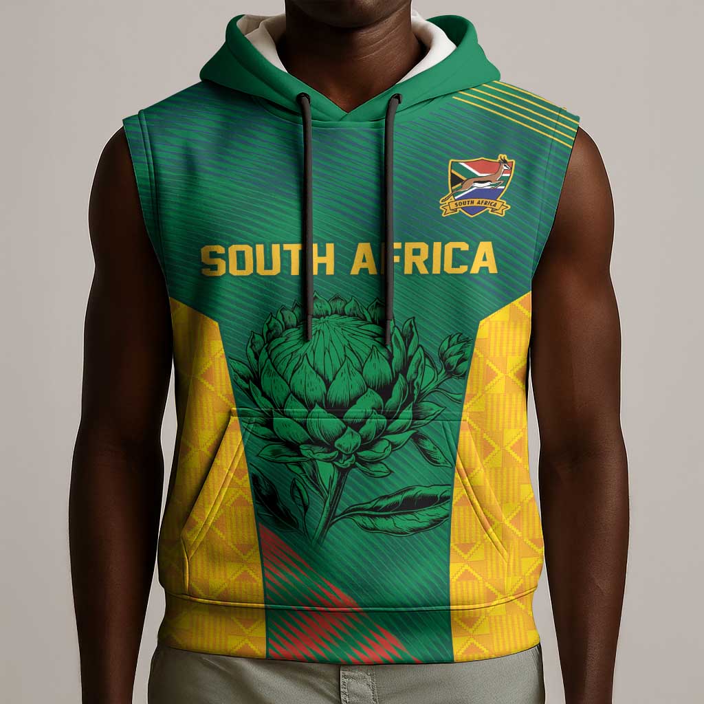 World Football 2026 South Africa Custom Sleeveless Hoodie Tradional Protea Kente Pattern - African Pride