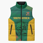World Football 2026 South Africa Custom Sleeveless Puffer Jacket Tradional Protea Kente Pattern - African Pride