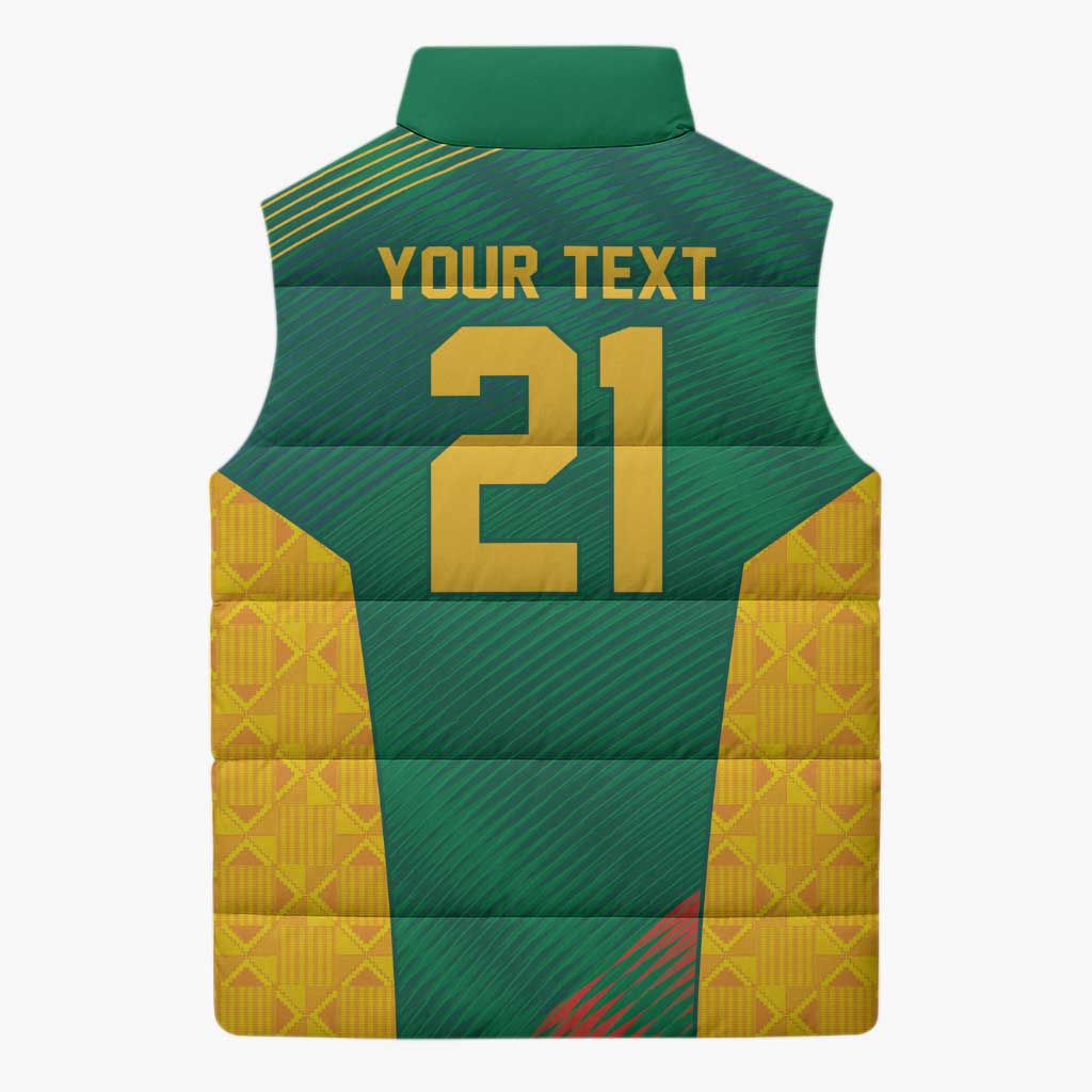 World Football 2026 South Africa Custom Sleeveless Puffer Jacket Tradional Protea Kente Pattern - African Pride