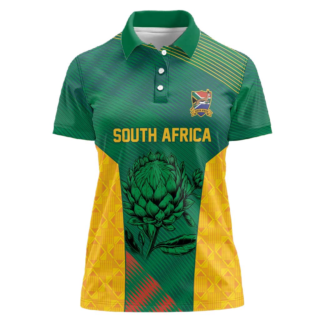 World Football 2026 South Africa Custom Women Polo Shirt Tradional Protea Kente Pattern - African Pride