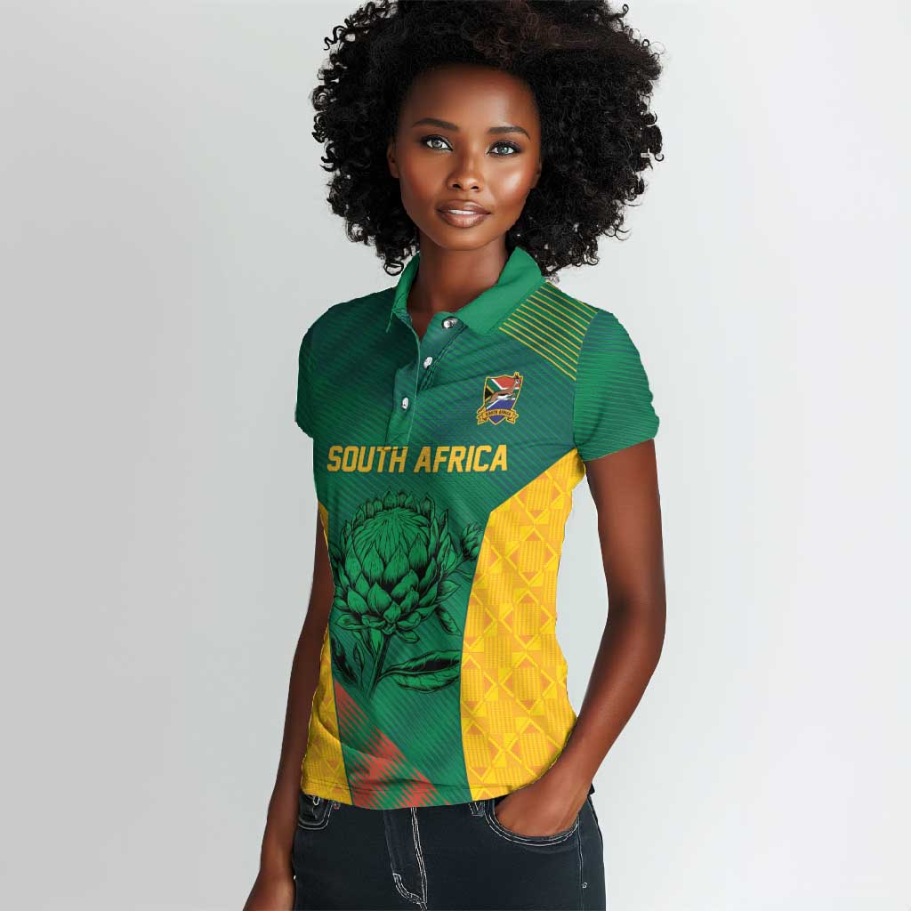 World Football 2026 South Africa Custom Women Polo Shirt Tradional Protea Kente Pattern - African Pride