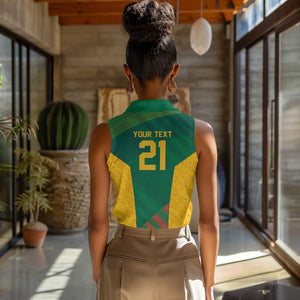 World Football 2026 South Africa Custom Women Sleeveless Polo Shirt Tradional Protea Kente Pattern - African Pride