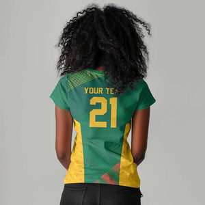 World Football 2026 South Africa Custom Women V-Neck T-Shirt Tradional Protea Kente Pattern - African Pride