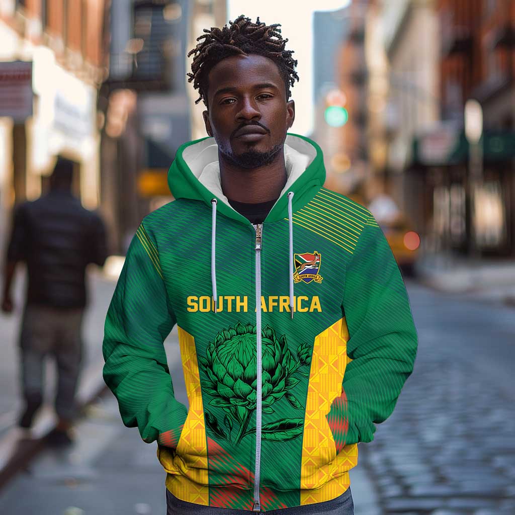World Football 2026 South Africa Custom Zip Hoodie Tradional Protea Kente Pattern - African Pride