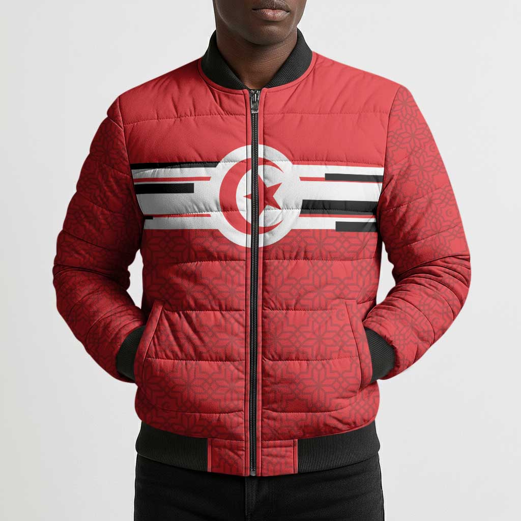 World Football 2026 Tunisia Custom Bomber Puffer Jacket Traditional Islamic Motif - African Pride