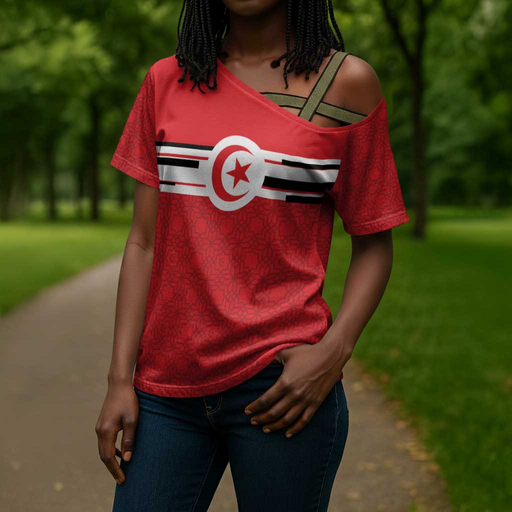World Football 2026 Tunisia Custom Cross Shoulder Shirt Traditional Islamic Motif - African Pride