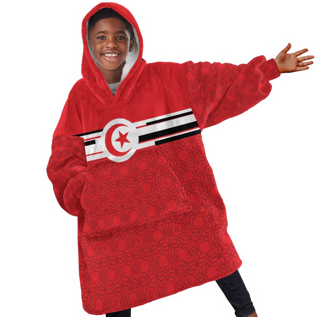World Football 2026 Tunisia Custom Kid Wearable Blanket Hoodie Traditional Islamic Motif - African Pride