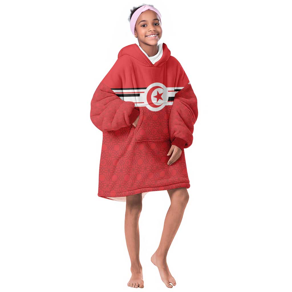 World Football 2026 Tunisia Custom Kid Wearable Blanket Hoodie Traditional Islamic Motif - African Pride