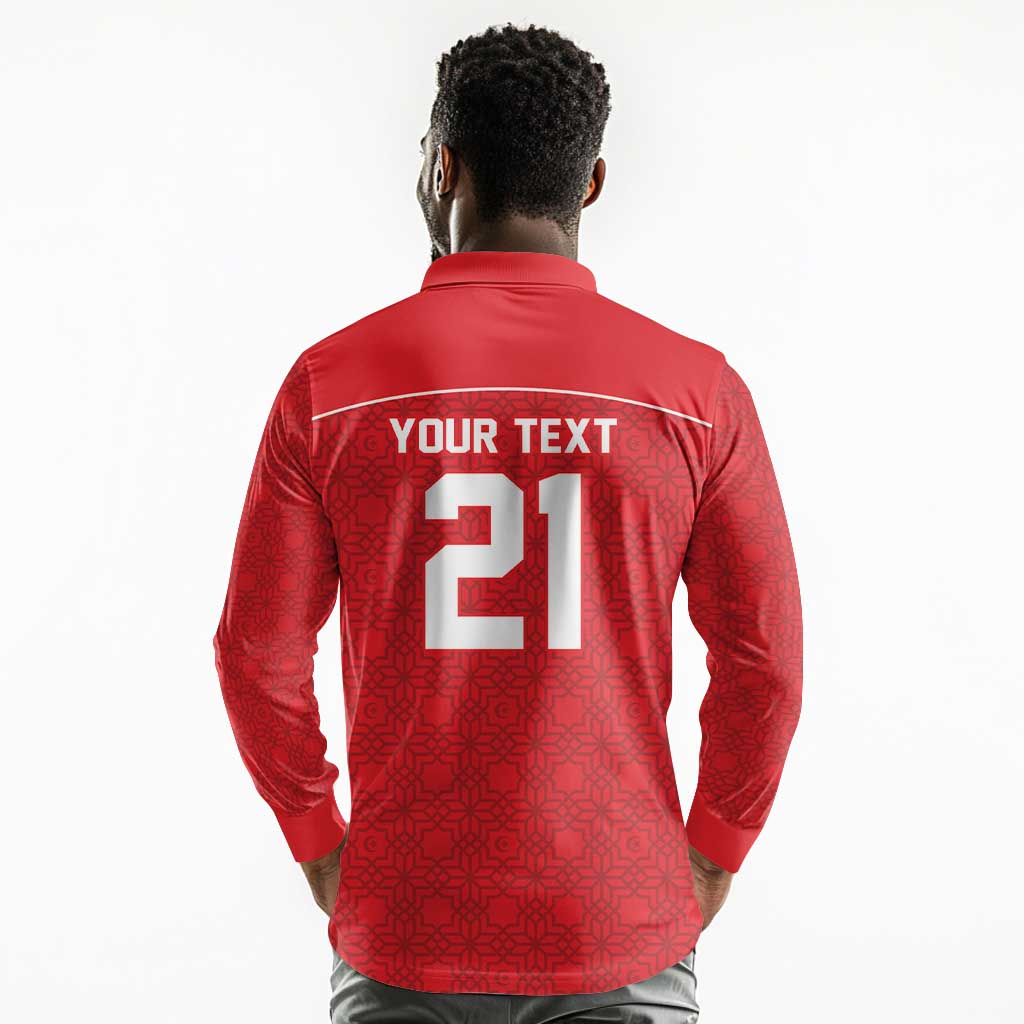 World Football 2026 Tunisia Custom Long Sleeve Polo Shirt Traditional Islamic Motif - African Pride