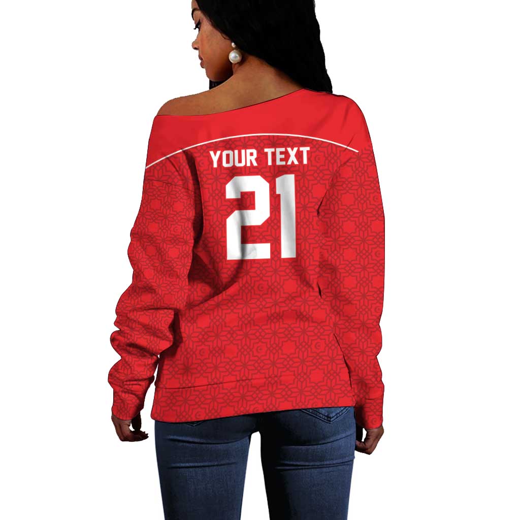 World Football 2026 Tunisia Custom Off Shoulder Sweater Traditional Islamic Motif - African Pride
