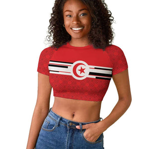 World Football 2026 Tunisia Custom Raglan Cropped T shirt Traditional Islamic Motif - African Pride