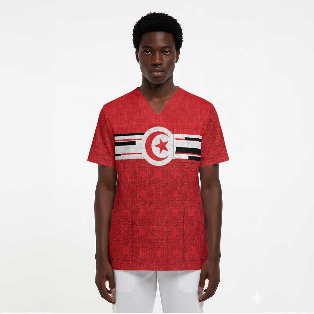 World Football 2026 Tunisia Custom Scrub Top Traditional Islamic Motif - African Pride