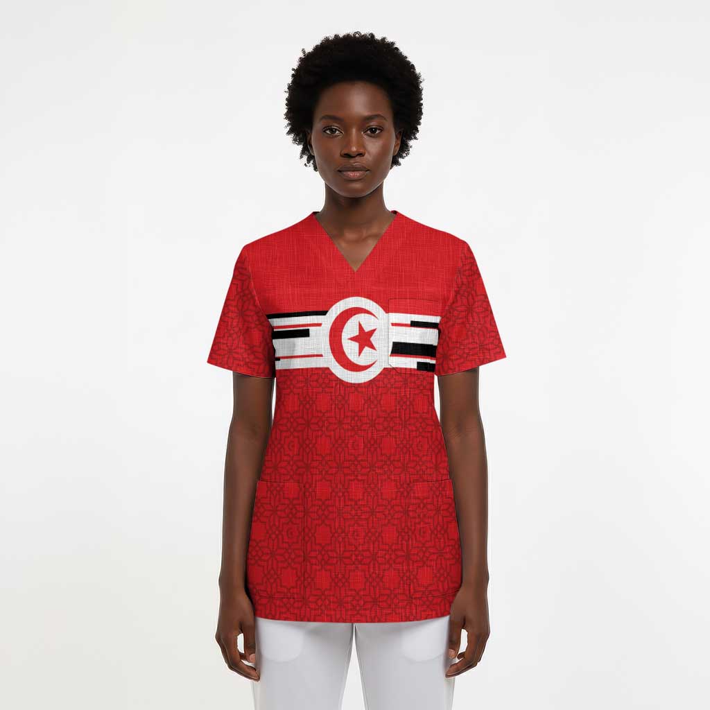 World Football 2026 Tunisia Custom Scrub Top Traditional Islamic Motif - African Pride