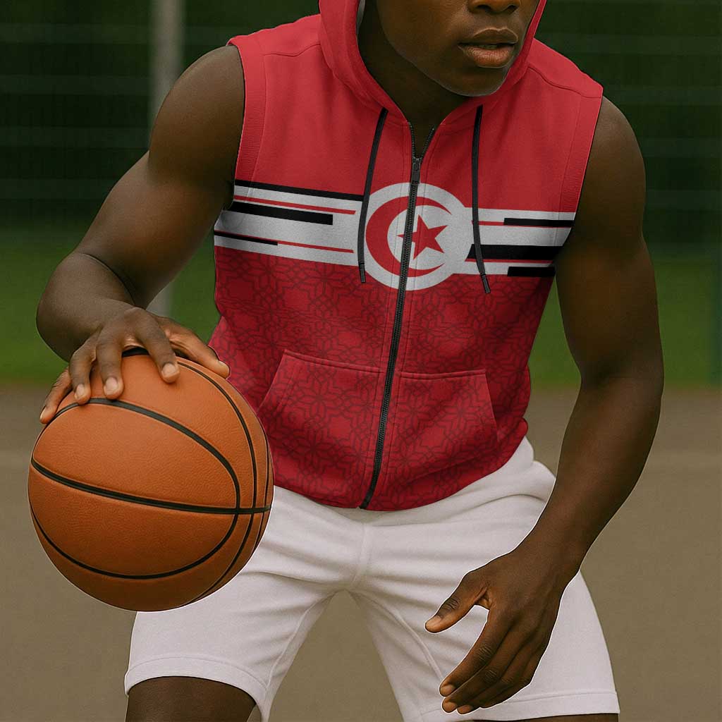 World Football 2026 Tunisia Custom Sleeveless Zip Hoodie Traditional Islamic Motif - African Pride