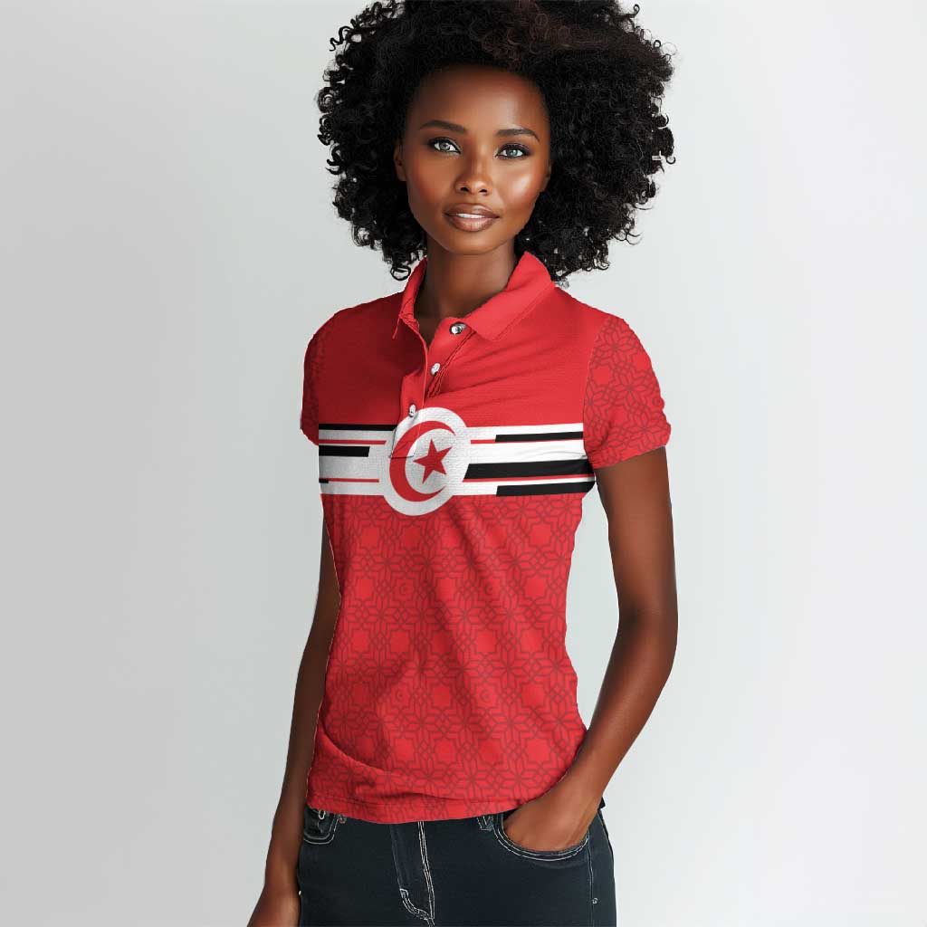 World Football 2026 Tunisia Custom Women Polo Shirt Traditional Islamic Motif - African Pride
