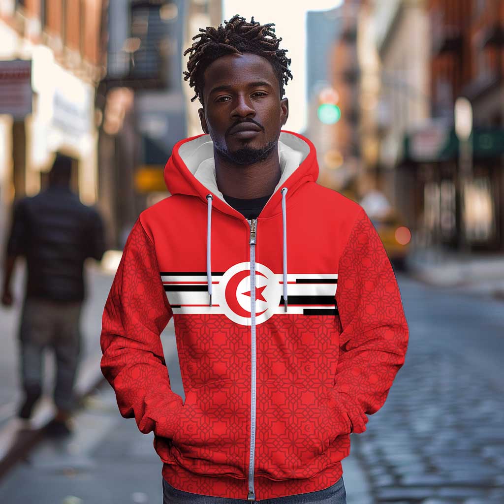 World Football 2026 Tunisia Custom Zip Hoodie Traditional Islamic Motif - African Pride