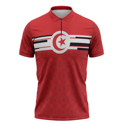 World Football 2026 Tunisia Custom Zipper Polo Shirt Traditional Islamic Motif - African Pride