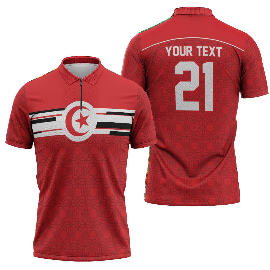World Football 2026 Tunisia Custom Zipper Polo Shirt Traditional Islamic Motif - African Pride